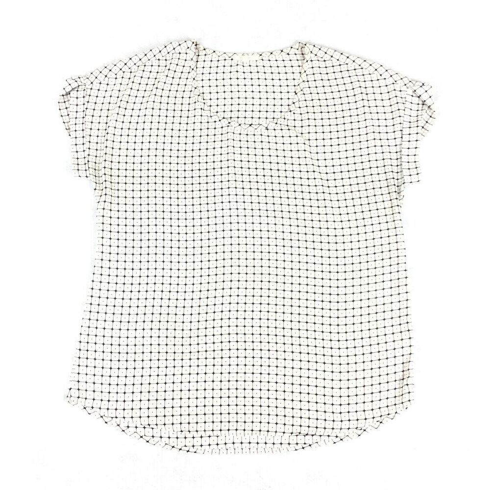 Pleione Checkered Blouse Size Small Womens White Cream Short Rolled Sleeve S